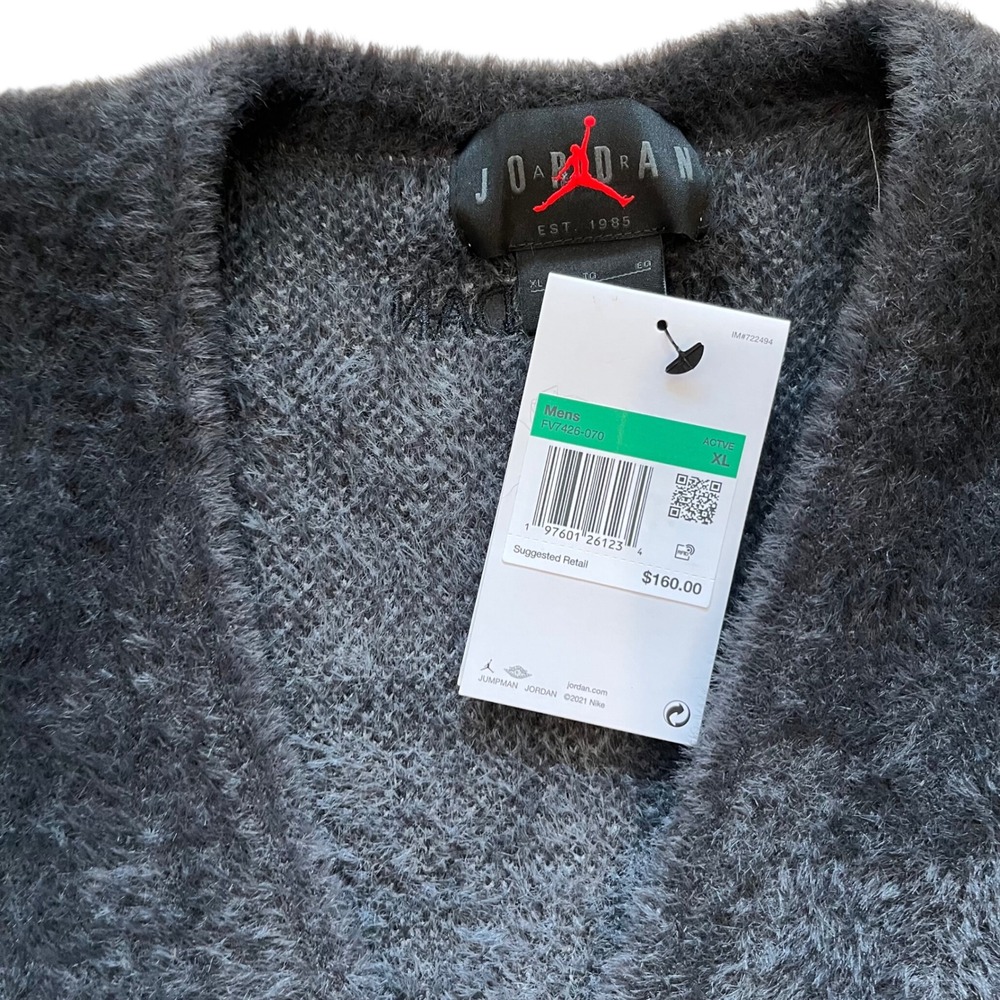 Jordan Brand Ombre Fuzzy Knit Cardigan Sweater Grey Black FV7426-070 Mens XL NEW - Picture 3 of 9
